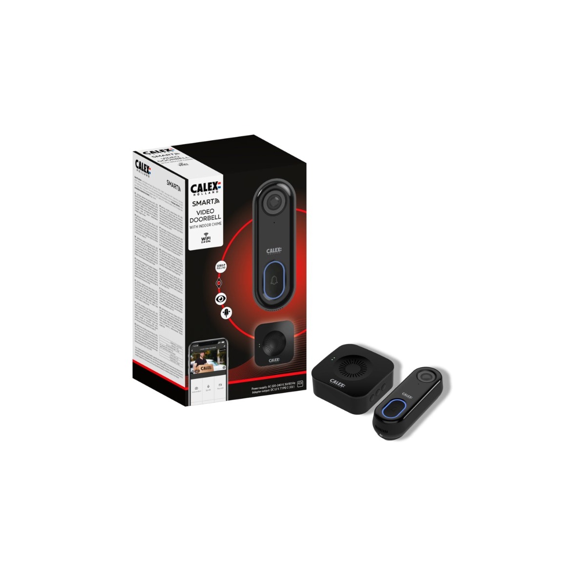 Miniatuur van Calex Smart deurbel met camera inclusief chime Full HD - zwart (429270.1)