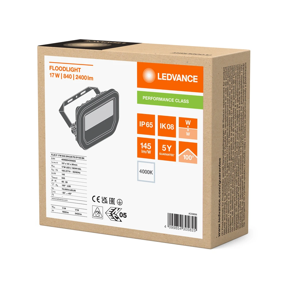Miniatuur van LEDVANCE floodlight 17W 2400lm koel wit 4000K IP65 zwart (4099854305825)