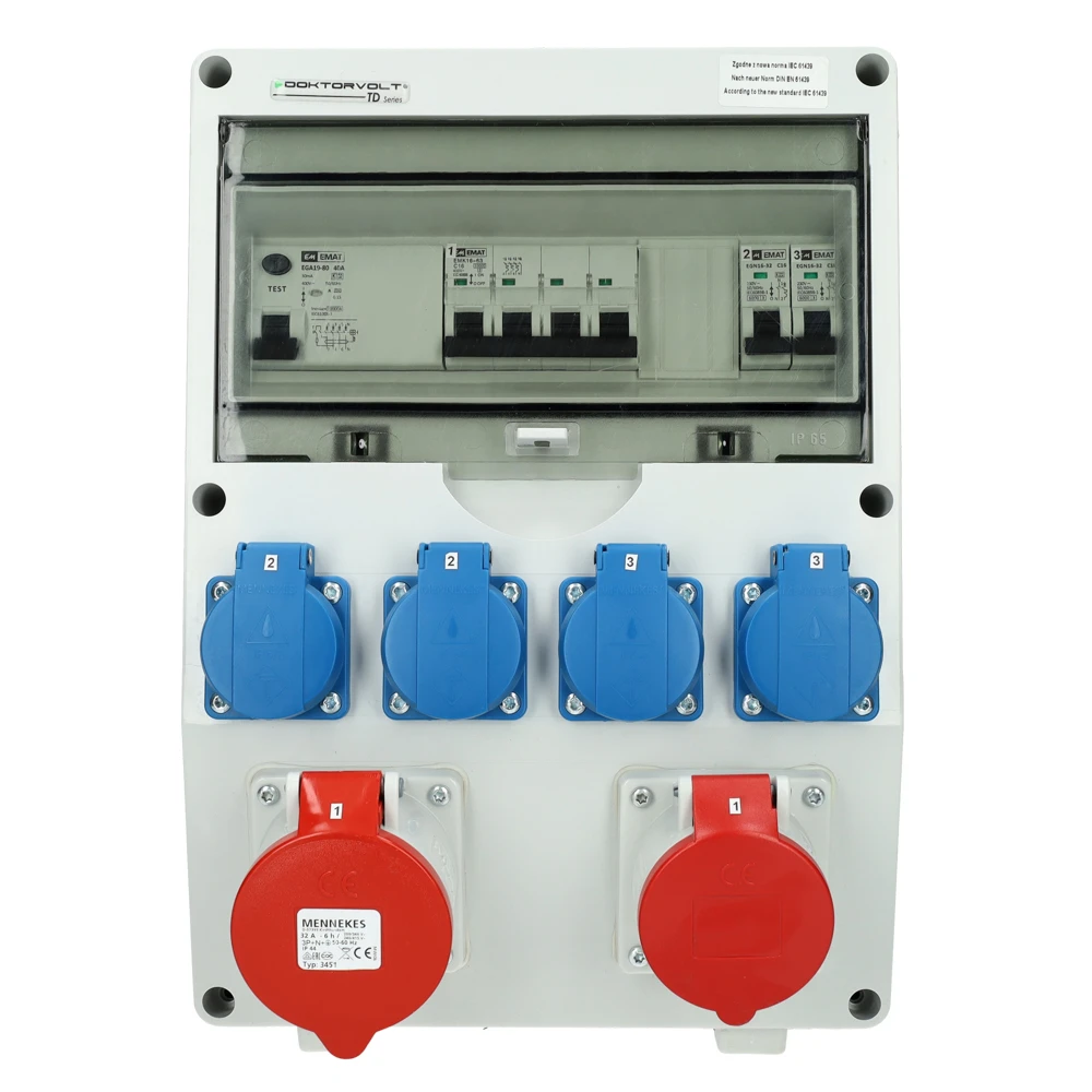 Miniatuur van EMAT kunststof wandverdeler 3-fase IP44 met 1x CEE 5P 16A 1x CEE 5P 32A en 4x schuko 16A (85016028)