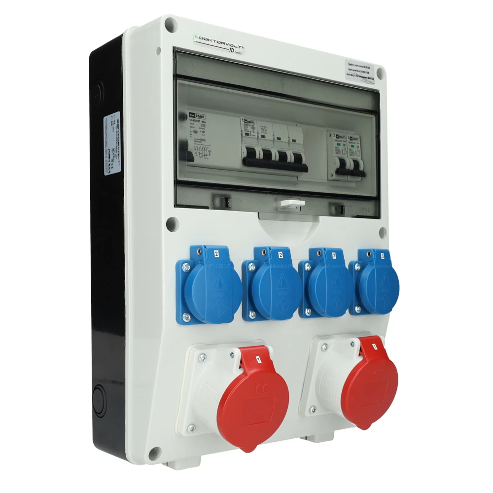 EMAT kunststof wandverdeler 3-fase IP44 met 2x CEE 5P 16A en 4x schuko 16A (85016027) main product photo