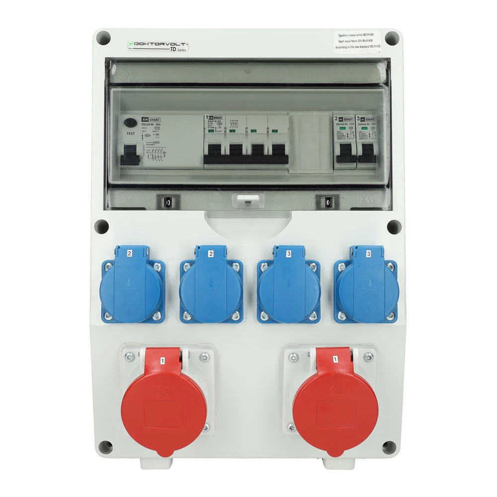 EMAT kunststof wandverdeler 3-fase IP44 met 2x CEE 5P 16A en 4x schuko 16A (85016027)