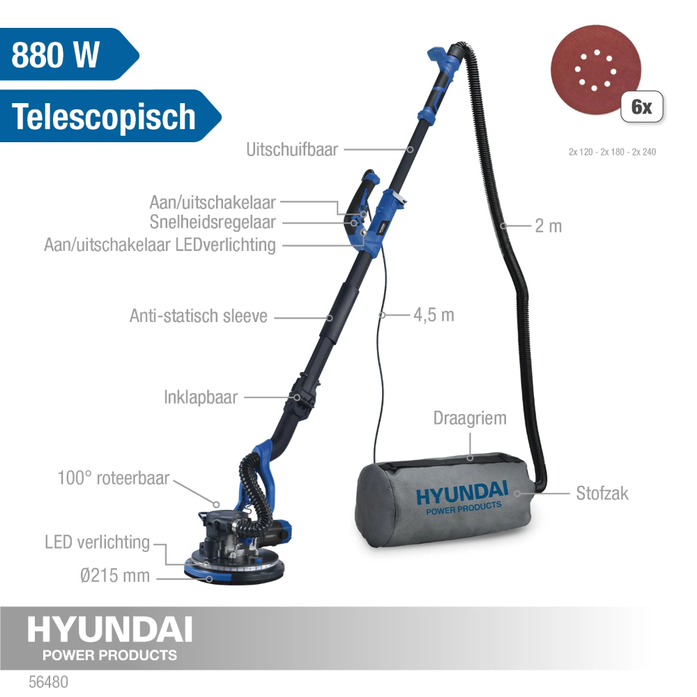 Miniatuur van Hyundai langnek telescopische schuurmachine met LED verlichting 230V 880W Ø225mm (56480)