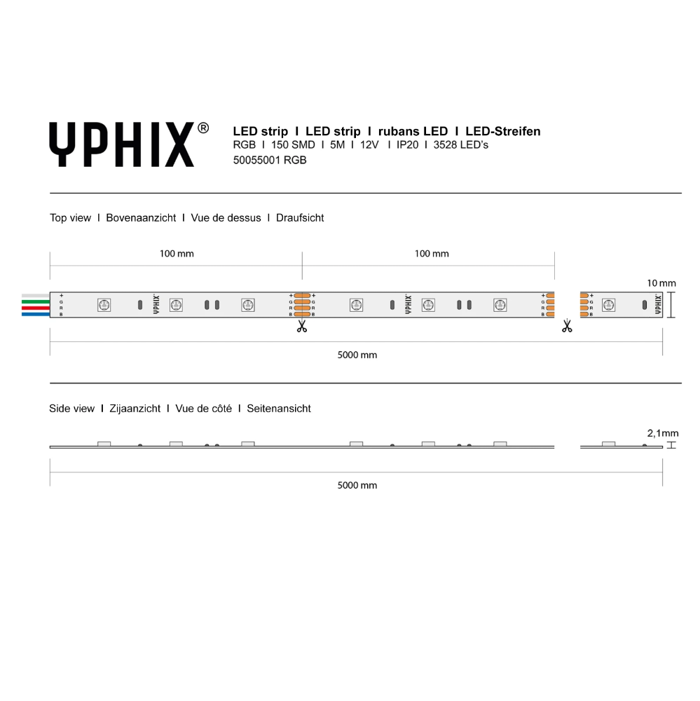 Miniatuur van Yphix LED strip 12V RGB 150 SMD 5050 LEDS IP20 - 5 meter (50055001)