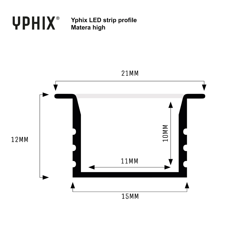 Yphix LED strip profiel Matera aluminium hoog met melkwitte afdekkap - 1 meter (50289450)