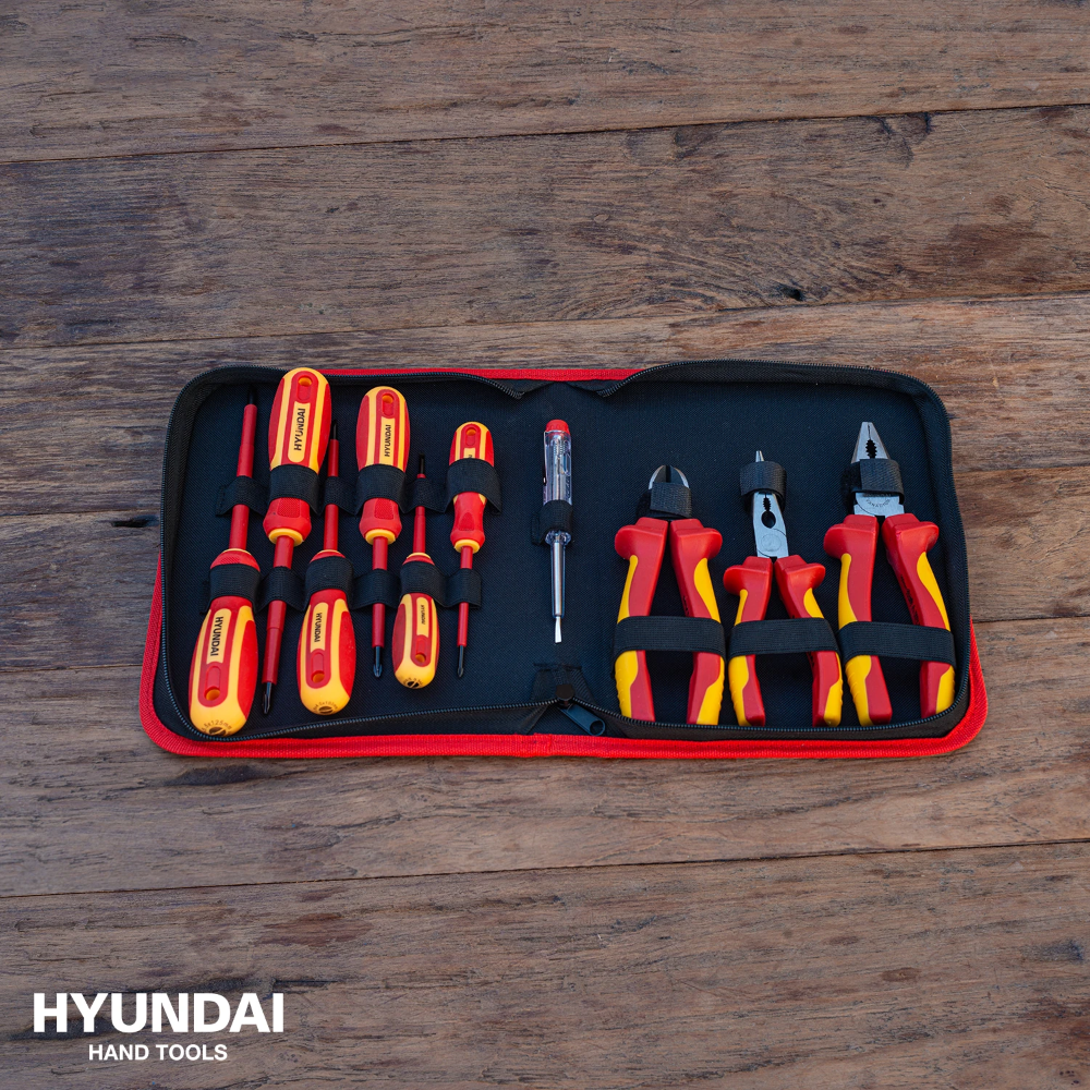 Miniatuur van Hyundai gereedschapset VDE met schroevendraaiers en tangen in etui 10-delig (59415)