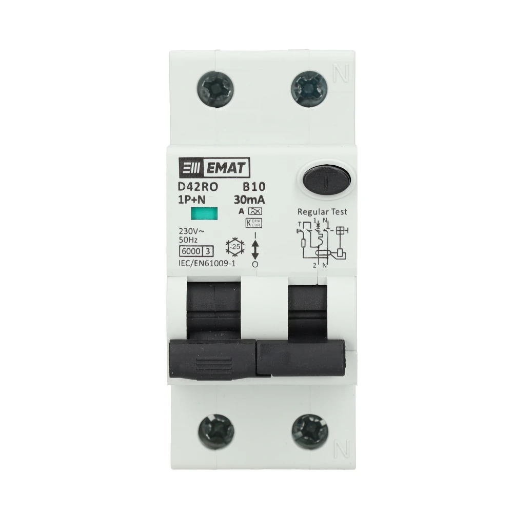 Miniatuur van EMAT aardlekautomaat 1-polig+nul 10A B-kar 30mA 2 modules (85006402)
