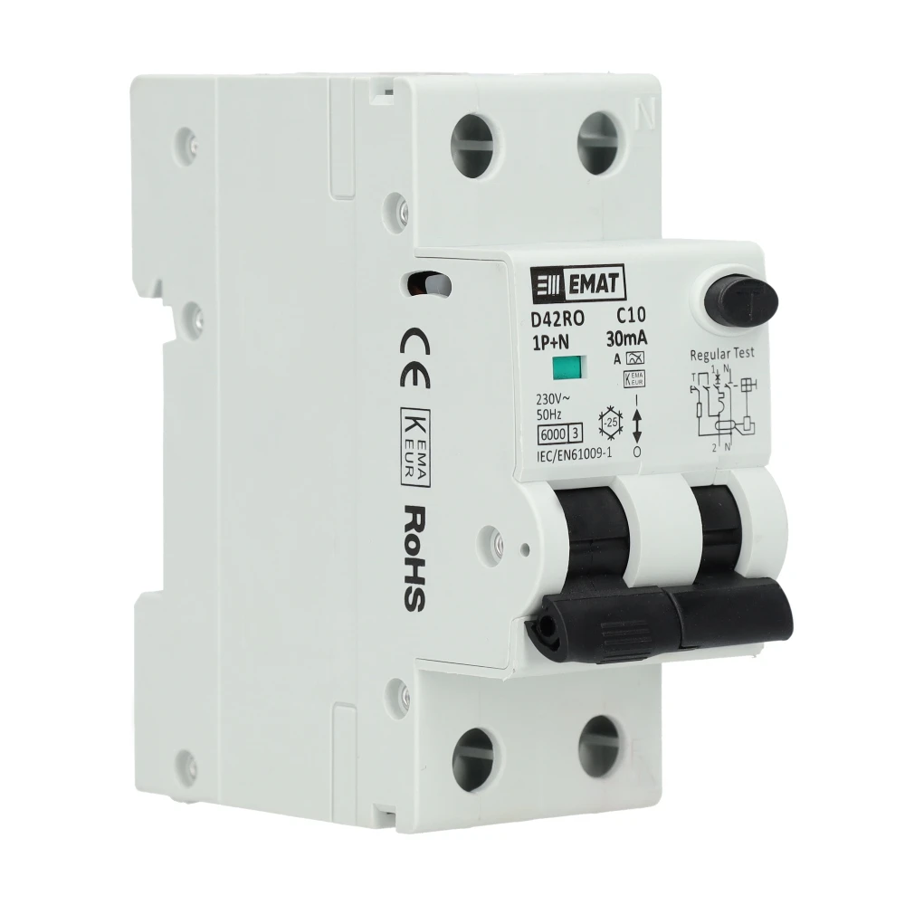 EMAT aardlekautomaat 1-polig+nul 10A C-kar 30mA 2 modules (85006403) main product photo