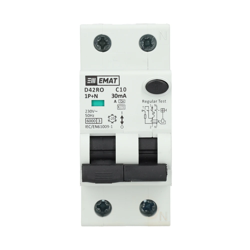 EMAT aardlekautomaat 1-polig+nul 10A C-kar 30mA 2 modules (85006403)