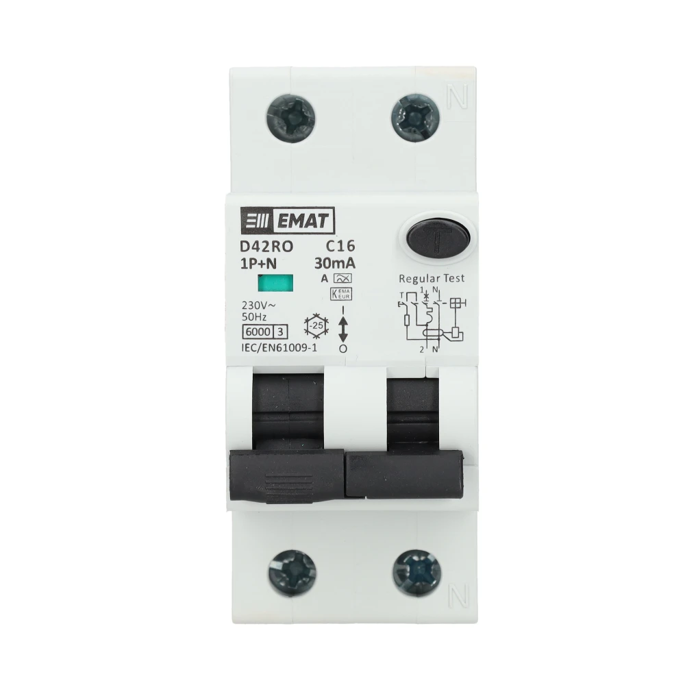 Miniatuur van EMAT aardlekautomaat 1-polig+nul 16A C-kar 30mA 2 modules (85006405)