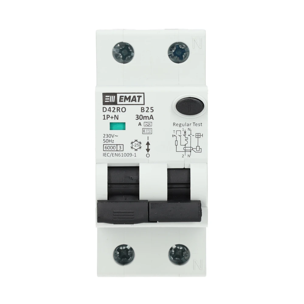 Miniatuur van EMAT aardlekautomaat 1-polig+nul 25A B-kar 30mA 2 modules (85006408)