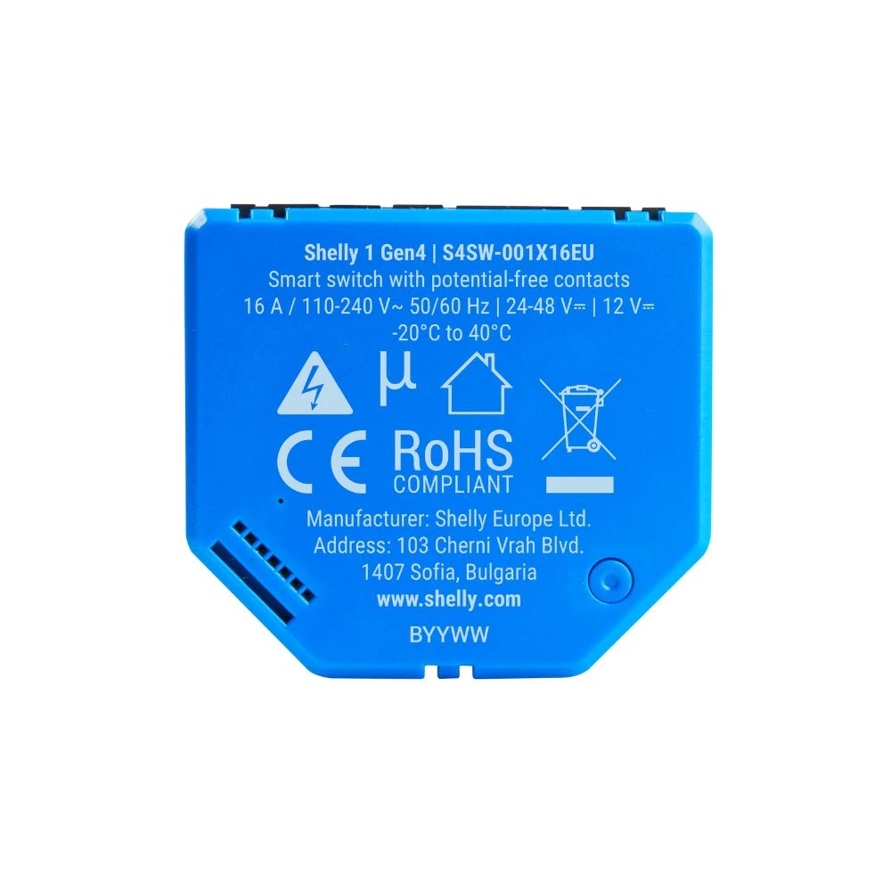 Miniatuur van Shelly 1 slimme schakelaar Gen4 met WiFi en Bluetooth (S4SW-001X16EU)