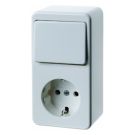 Hager Berker opbouw combinatie enkelvoudige wandcontactdoos met randaarde + wisselschakelaar - polar wit (61479649)