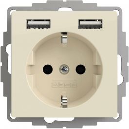2USB universeel stopcontact met 2x USB InCharge 55 A + A) - crème glanzend (2U-449290) | Elektramat