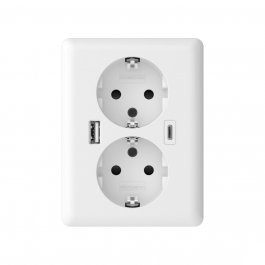 De volgende Gevlekt toediening 2USB dubbel stopcontact opbouw met duo USB A+C EasyCharge 18W/3A wit  glanzend (2U-449221) | Elektramat