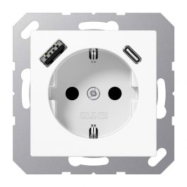 Weiland Gietvorm Altijd JUNG wandcontactdoos met 2x USB lader (1x type A en 1x type C, max 3A 5V) A  en AS range - alpinewit RAL9016 glans (A1520-15CAWW) | Elektramat