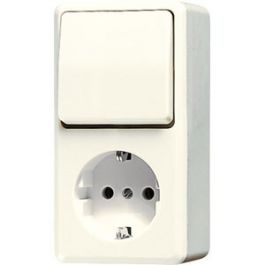 combinatie wisselschakelaar en stopcontact met randaarde - crème wit (676A) | Elektramat