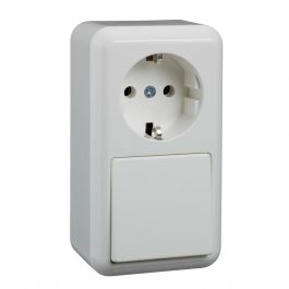Schneider Electric Merten opbouw combinatie 1-voudig wandcontactdoos + wisselschakelaar - arctic wit (388604) | Elektramat