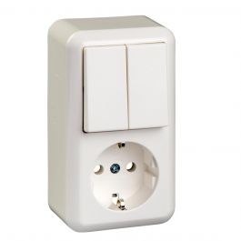Schneider Electric Merten Contura opbouw combinatie 1-voudig wandcontactdoos met + serieschakelaar - arctic wit (388504) Elektramat