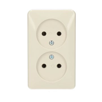 JUNG AP600 opbouw wandcontactdoos tweevoudig zonder randaarde - crème wit (6010 A)