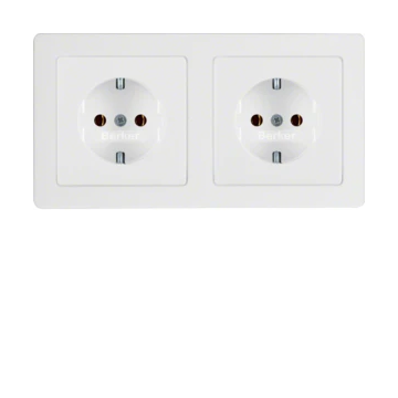 Hager Berker Q.1/Q.3/Q.7 wandcontactdoos met randaarde en afdekraam 2-voudig - polarwit (47206089)