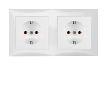 Hager stopcontact 2 voudig met randaarde en afdekraam - S.1 polarwit glanzend (47208989)