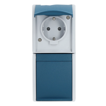 ABB Busch-Jaeger wandcontactdoos opbouw IP44 verticaal met klapdeksel en randaarde 2-voudig - ocean blauwgroen (20-02 EBW-53)