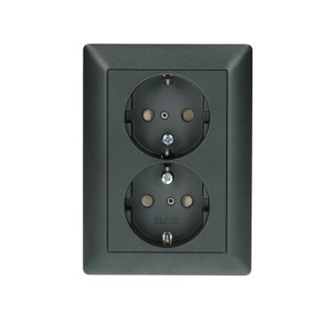 JUNG stopcontact 2-voudig met randaarde en kinderbeveiliging - LS Range antraciet (AL5020KIAN-L)