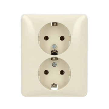 PEHA stopcontact 2-voudig met randaarde half opbouw schroefklemmen - Standaard crèmewit (00490811)