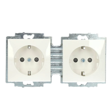 ABB Busch-Jaeger stopcontact 2-voudig met randaarde en kinderbeveiliging zonder afdekraam - Busch-balance SI zuiver wit (20-2 EUCB-914-503)