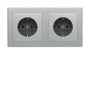 Hager Berker Q.1/Q.3/Q.7 wandcontactdoos inbouw met randaarde en afdekraam 2-voudig - aluminium (47206084)