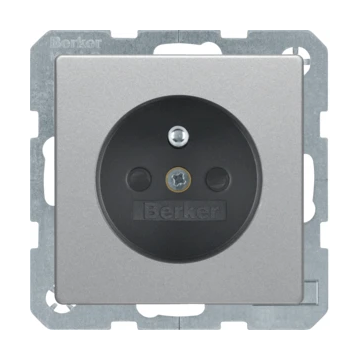 Hager Berker Q.1/Q.3/Q.7 wandcontactdoos inbouw met penaarde, kinderbeveiliging en schroefklem 1-voudig - aluminium (6765766084)