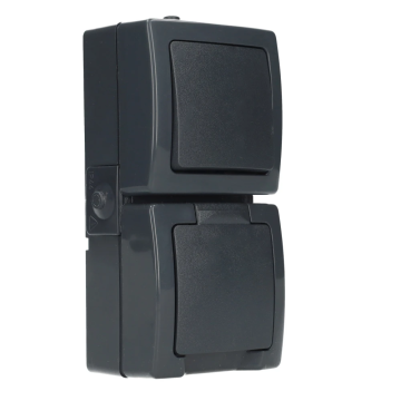 Kopp NAUTIC combinatie wisselschakelaar en stopcontact ip44 verticaal met randaarde opbouw antraciet(138515009)