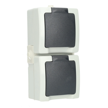 Kopp Nautic wandcontactdoos opbouw met randaarde en klapdeksel spatwaterdicht 2-voudig - grijs (1369.5600.8)