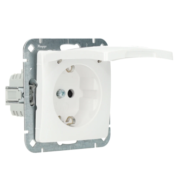 Kopp HK05 wandcontactdoos met randaarde en kinderbeveiliging, met klapdeksel - wit RAL9016 (920802008)