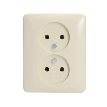 Gira dubbel stopcontact zonder randaarde met afdekplaat voor 1 inbouwdoos - Standaard 55 crème wit (079801)