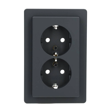 Hager dubbel stopcontact met randaarde en afdekplaat hoog - berker Q.1 antraciet (47746086)