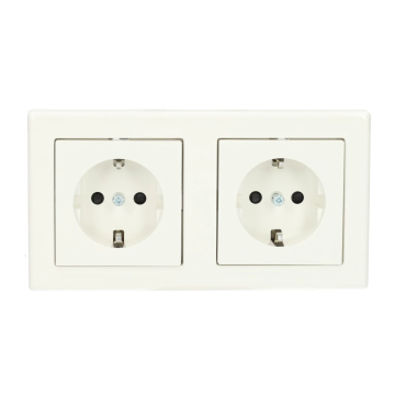 Merten dubbel stopcontact met randaarde, kinderbeveiliging en afdekplaat - M-Smart polarwit (MEG2328-1419)
