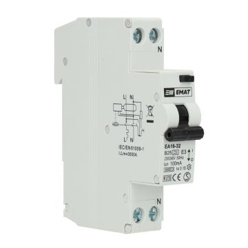 EMAT aardlekautomaat 1-polig+nul 25A B-kar 100mA (85006048)