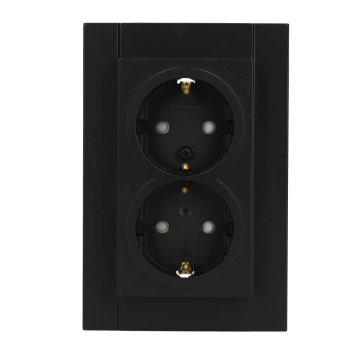 Kopp stopcontact 2-voudig met randaarde en kinderbeveiliging - HK07 mat zwart (940250006)