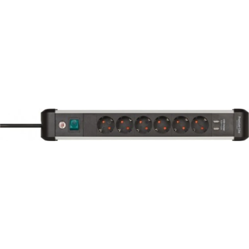 BRENNENSTUHL stekkerdoos met schakelaar 6-voudig met randaarde en 2x USB A 3 meter - aluminium (1391030610)