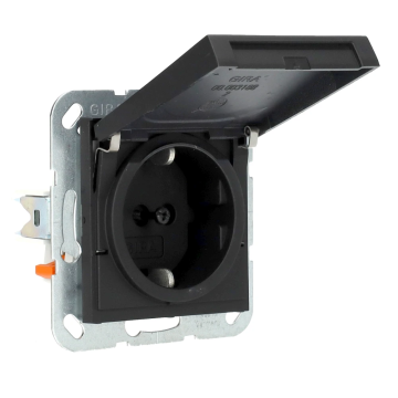 Gira stopcontact met randaarde met klapdeksel - systeem 55 zwart mat (4454005)