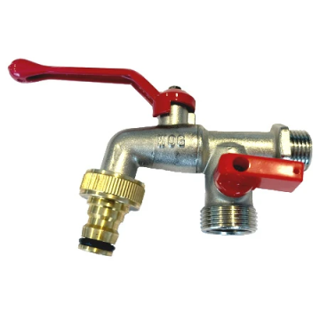 Rain kogelkraan messing verchroomd met dubbele uitloop aftap 1/2" buitendraad x 3/4" x 3/4"slangkoppeling (595.0921212)