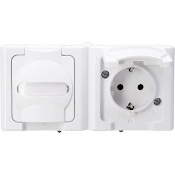 Kopp Blue Electric stopcontact met deksel en randaarde horizontaal 2-voudig IP44 arctic wit (131202003)