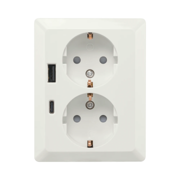 ION industries stopcontact half opbouw 2-voudig met randaarde en USB A + USB C - alpin wit glanzend (10.300.614)