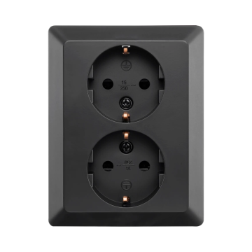 ION industries stopcontact half opbouw 2-voudig met randaarde - mat zwart (10.300.716)