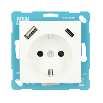 ION industries stopcontact met randaarde en USB A + USB C met kinderbeveiliging - E1 Mat Alpin Wit (10.302.415)