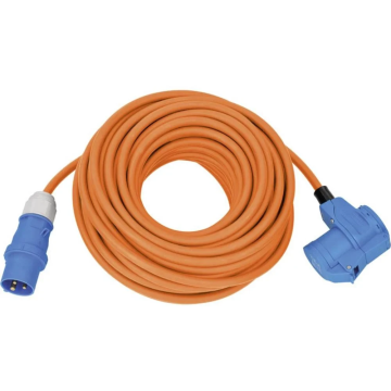BRENNENSTUHL camping verlengkabel 16A 3-polig 230V CEE stekker en hoekkoppeling inclusief combinatie stekkerdoos 25 meter - oranje IP44 (1167650525)