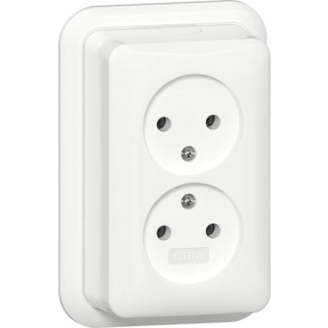 Gira opbouw stopcontact 2-voudig met montageplaat zonder randaarde - zuiver wit (479111)