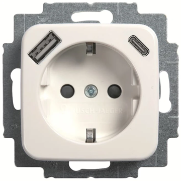 ABB Busch-Jaeger stopcontact met randaarde met 2x USB (USB A + C) - Reflex SI alpin wit (20 EUCB2USBAC-214)