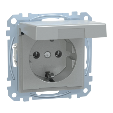 Merten by Schneider Electric stopcontact met randaarde en klapdeksel - Systeem-M aluminium (MEG2311-0460)